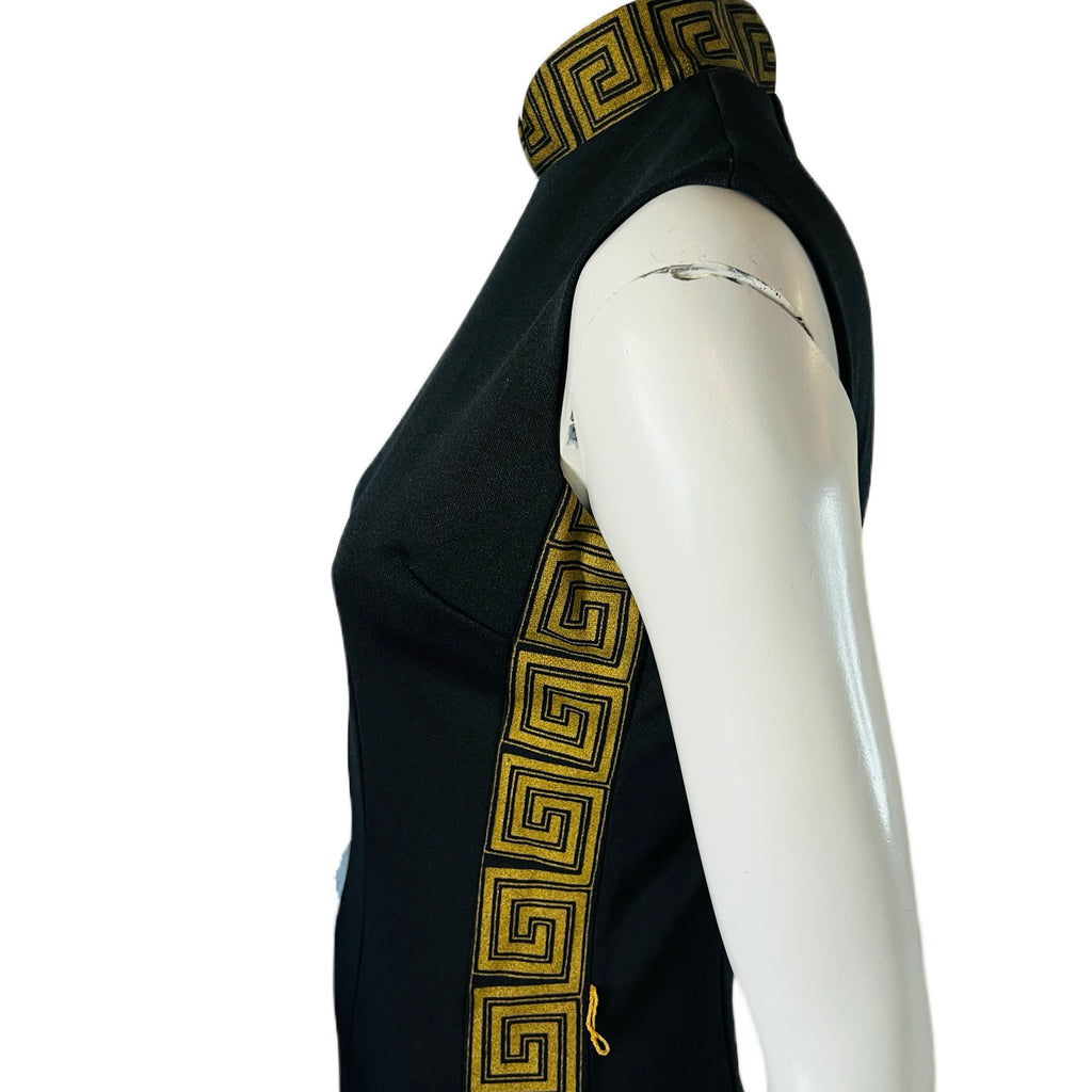 Shaheen Black & Gold 70s Hostess Gown Maxi Dress — vintage 1970s Alfred Shaheen California Hawaii dress in black, gold