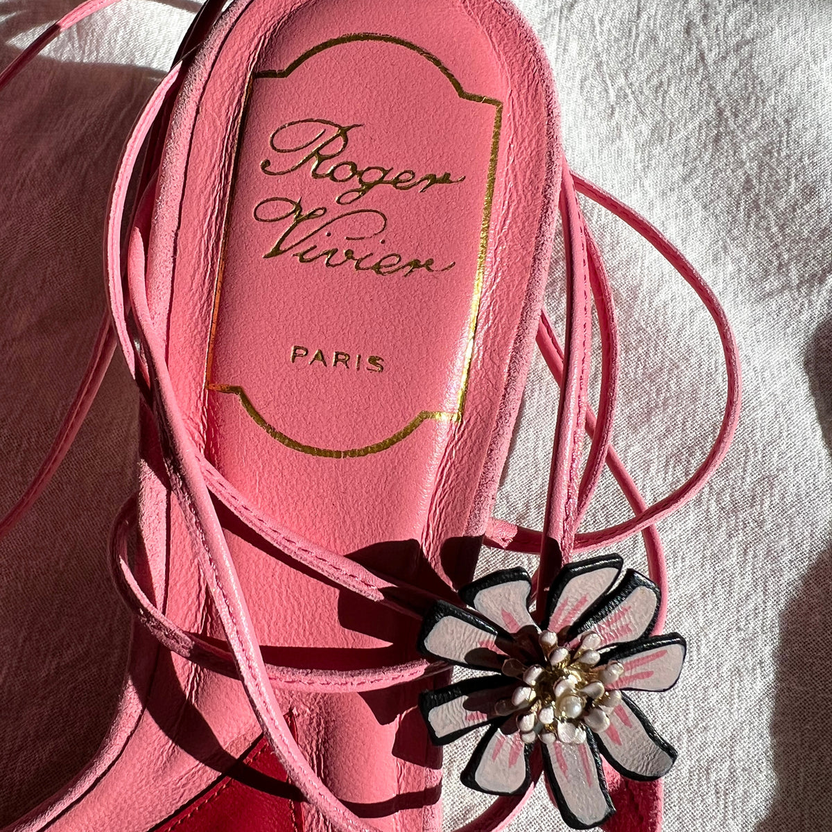 Roger Vivier Contemporary Hand Painted Block Heel Pink Suede Shoes — vintage Roger Vivier shoes in pink