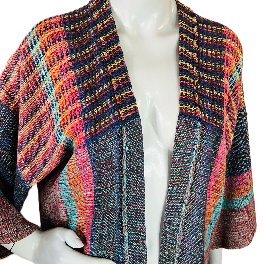 Peggy Kondo Rainbow Hand Woven Jacket — vintage Peggy Kondo top in multicolour