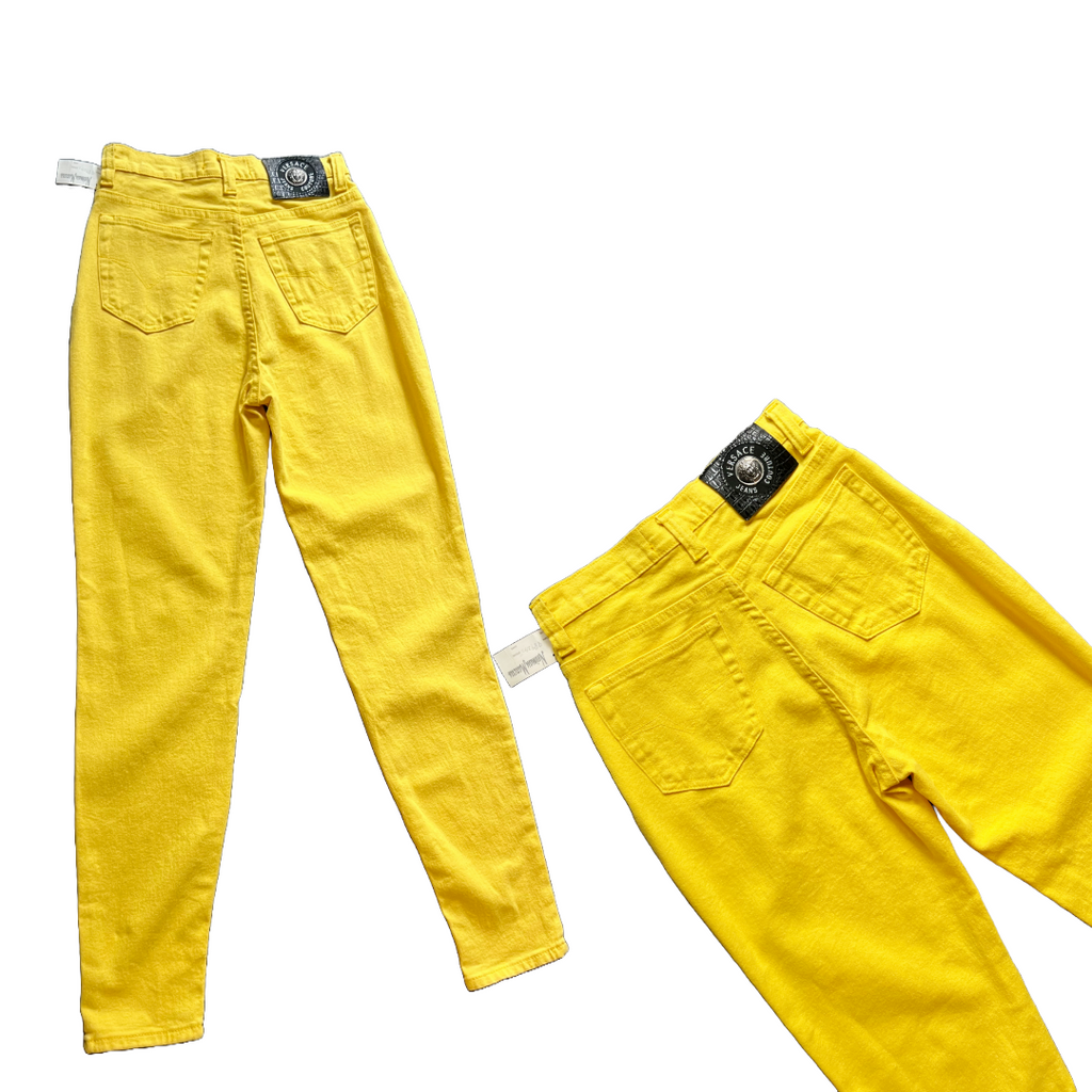 Versace Jeans Couture 90s Yellow Jeans — vintage 1990s Versace bottoms in yellow