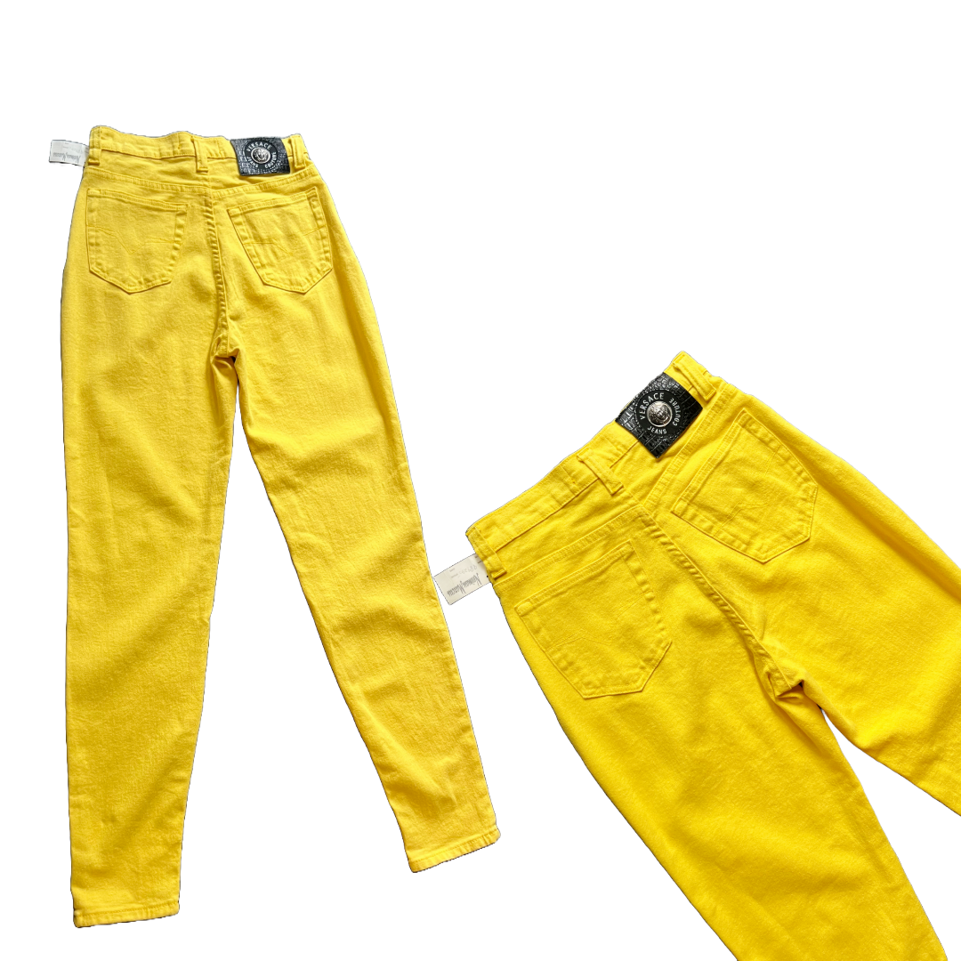 Versace Jeans Couture 90s Yellow Jeans — vintage 1990s Versace bottoms in yellow