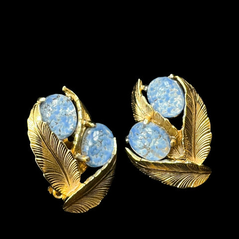 Schiaparelli Gold & Blue Foiled Glass Clip On Earrings
