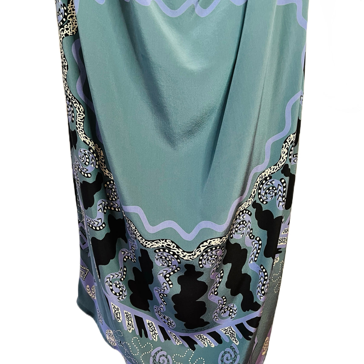 Zandra Rhodes London Blue Silk Dress — vintage Zandra Rhodes dress in blue