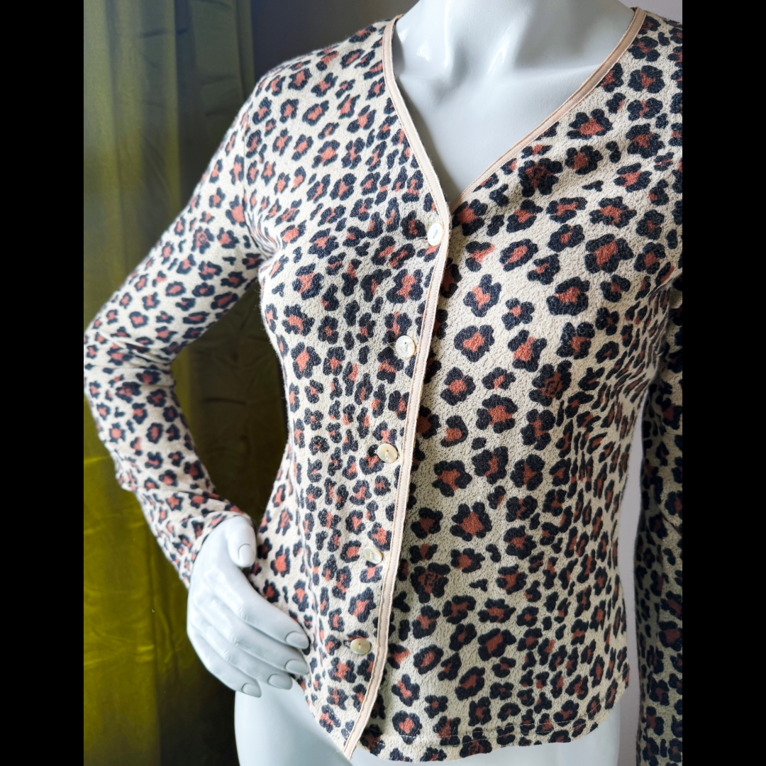 90s Fendi Jeans Leopard FF Cardigan — vintage 1990s Fendi knit in brown