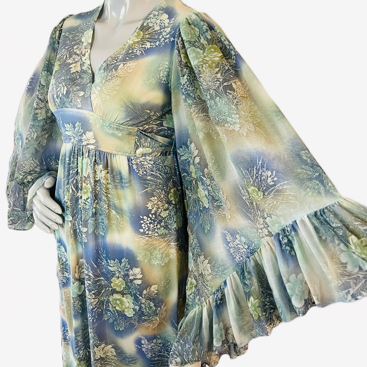 Angel Sleeve 1970s Ethereal Romance Maxi Dress — vintage 1970s dress