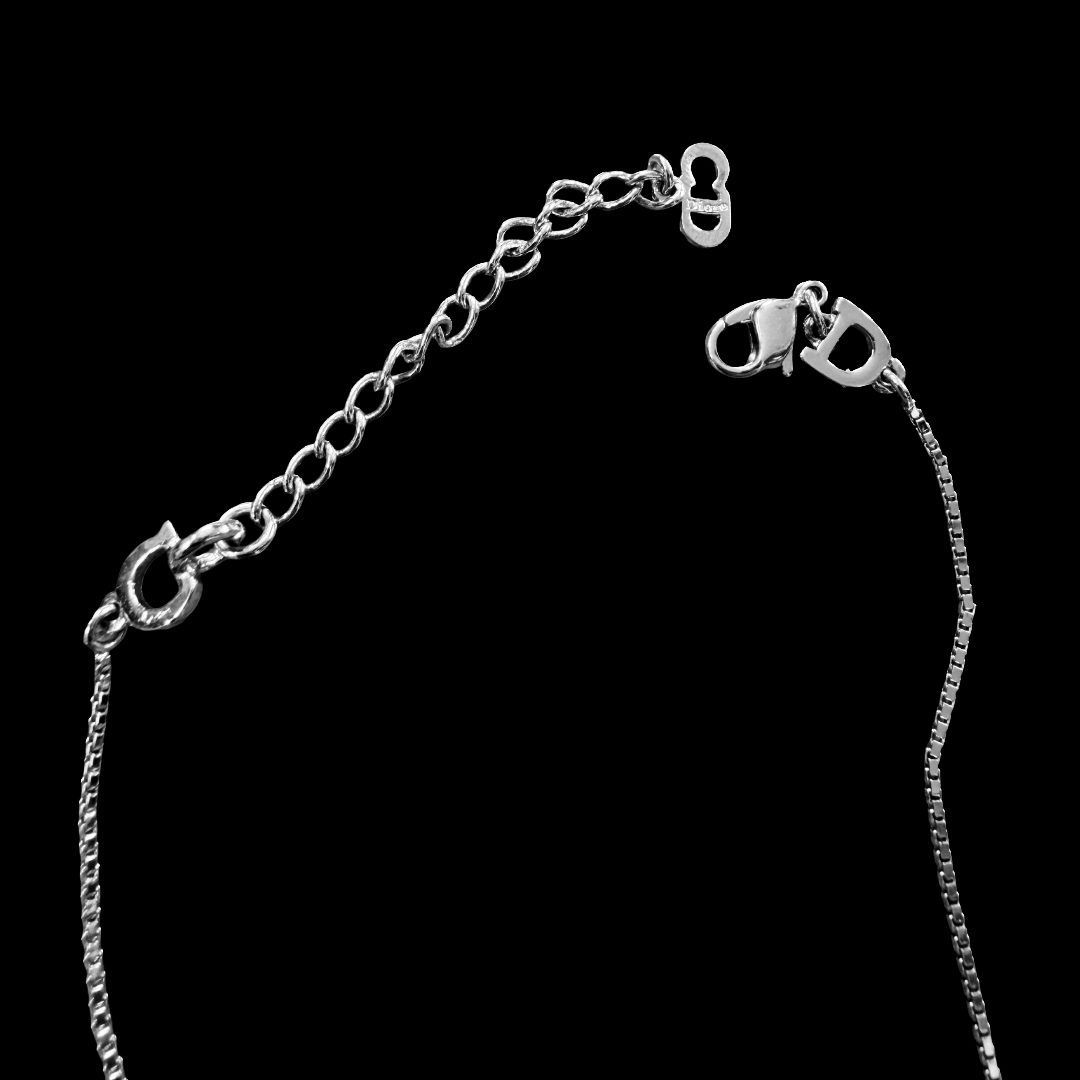 Christian Dior Silver Heart Lock Charm Necklace