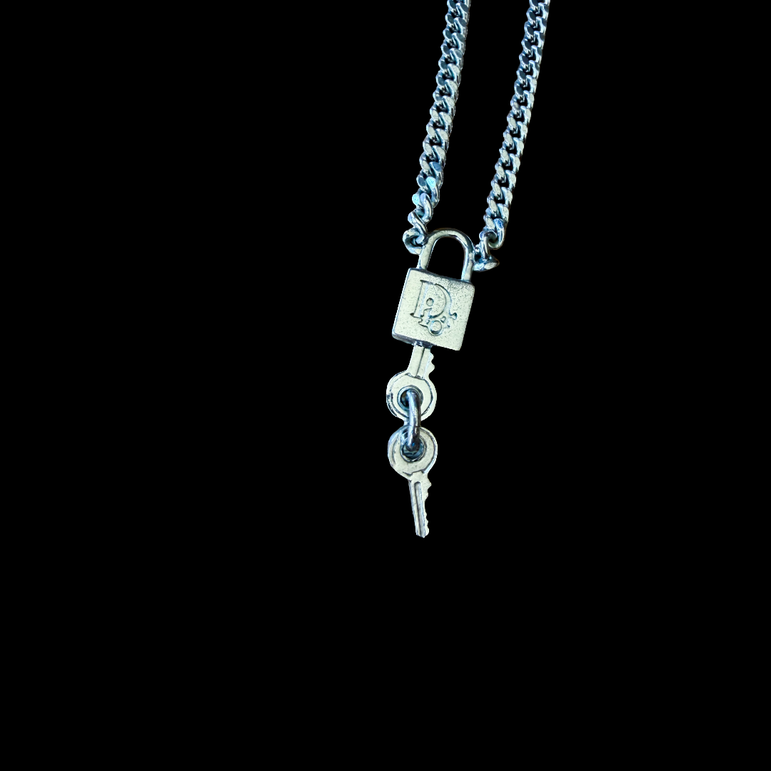 Christian Dior Silver Lock and Key Charm Chain Bracelet Galliano