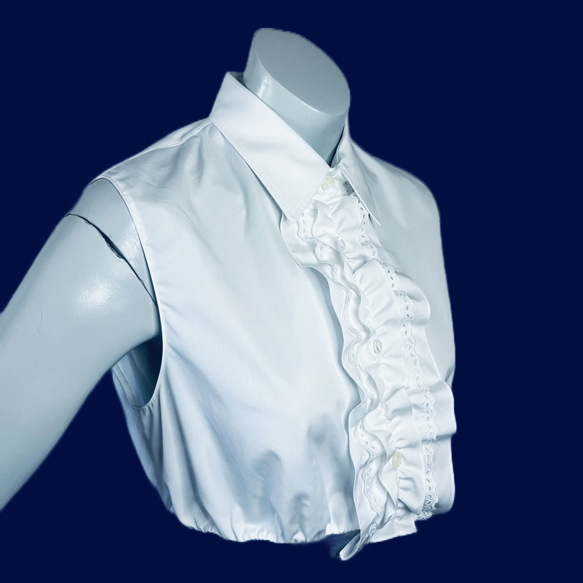 Prada Poplin Ruffled Cropped Blouse New w Tags — vintage Prada top