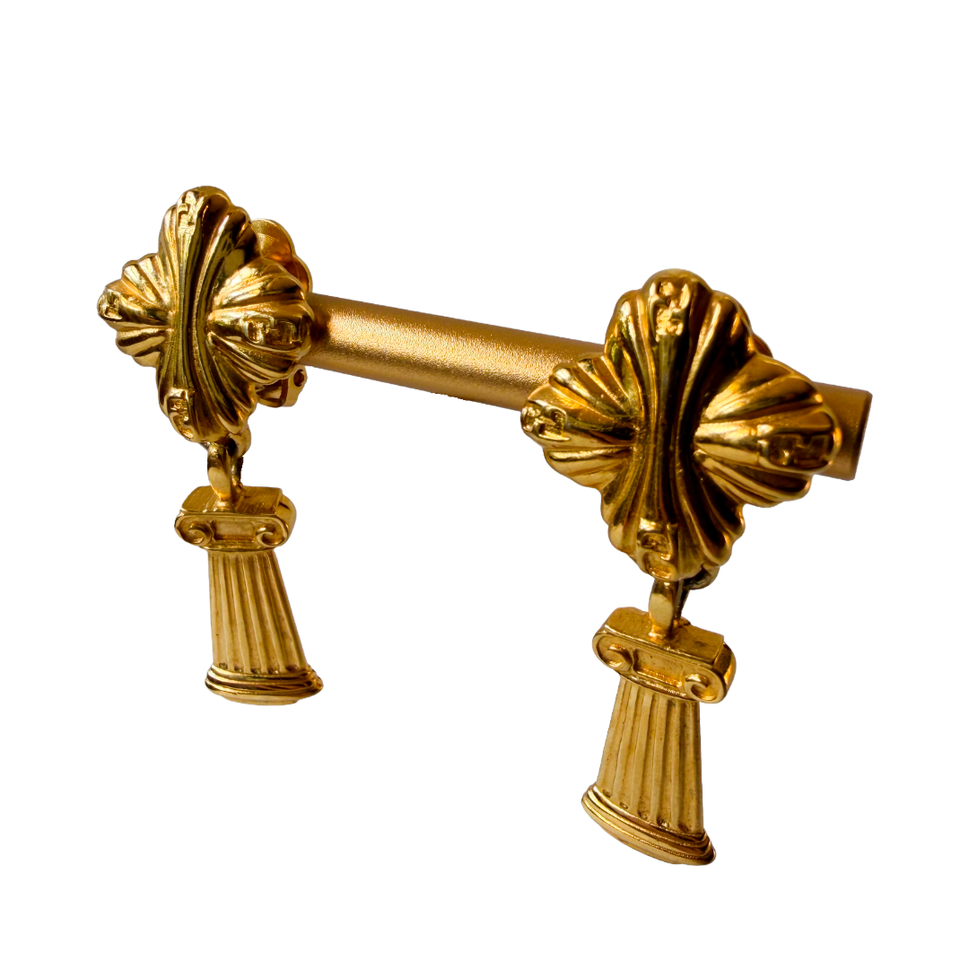 Fendi Column Drop Gold Plated Clip Earrings — vintage Fendi jewellery in gold