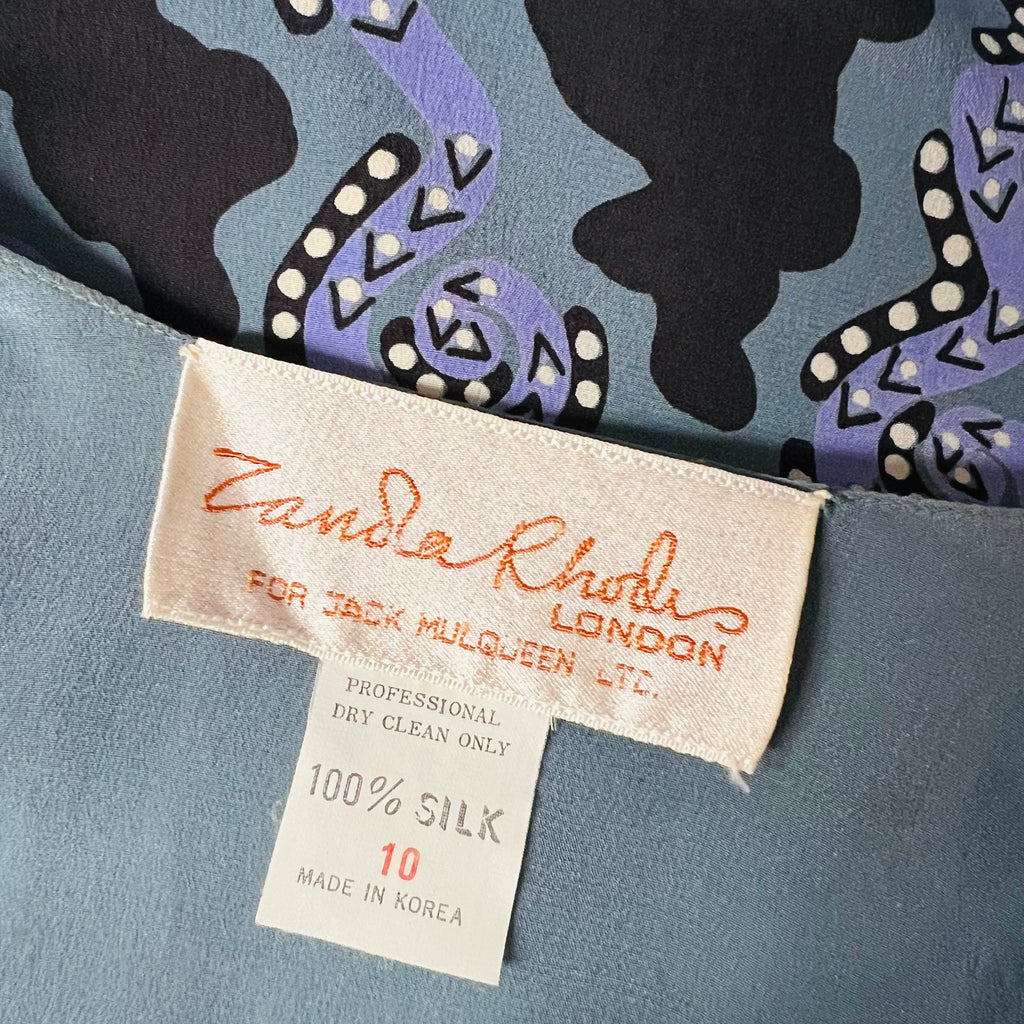 Zandra Rhodes London Blue Silk Dress — vintage Zandra Rhodes dress in blue