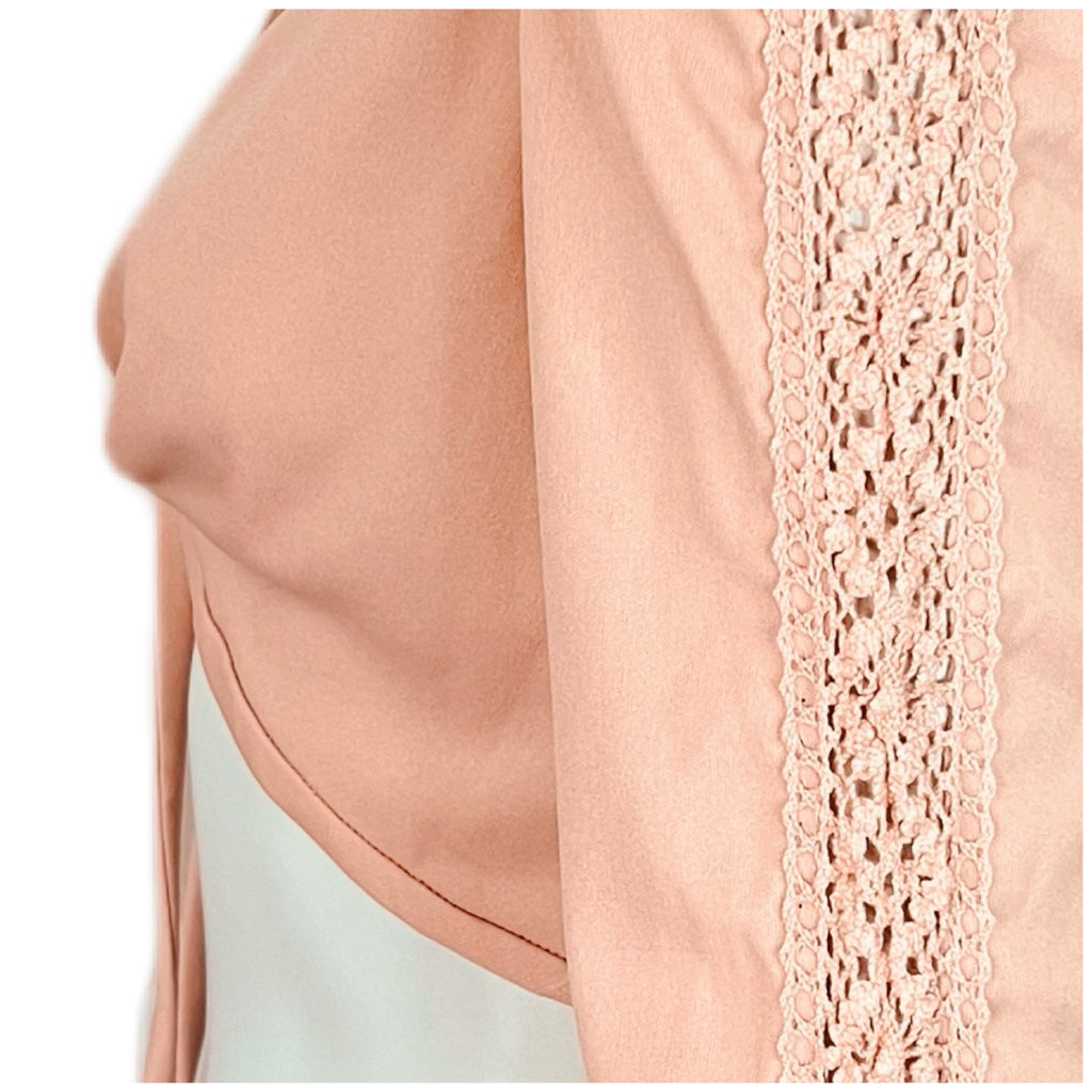 Joseph Magnin 1970s Crop Top with Crochet Sleeve Detailing — vintage 1970s Joseph Magnin top in pink