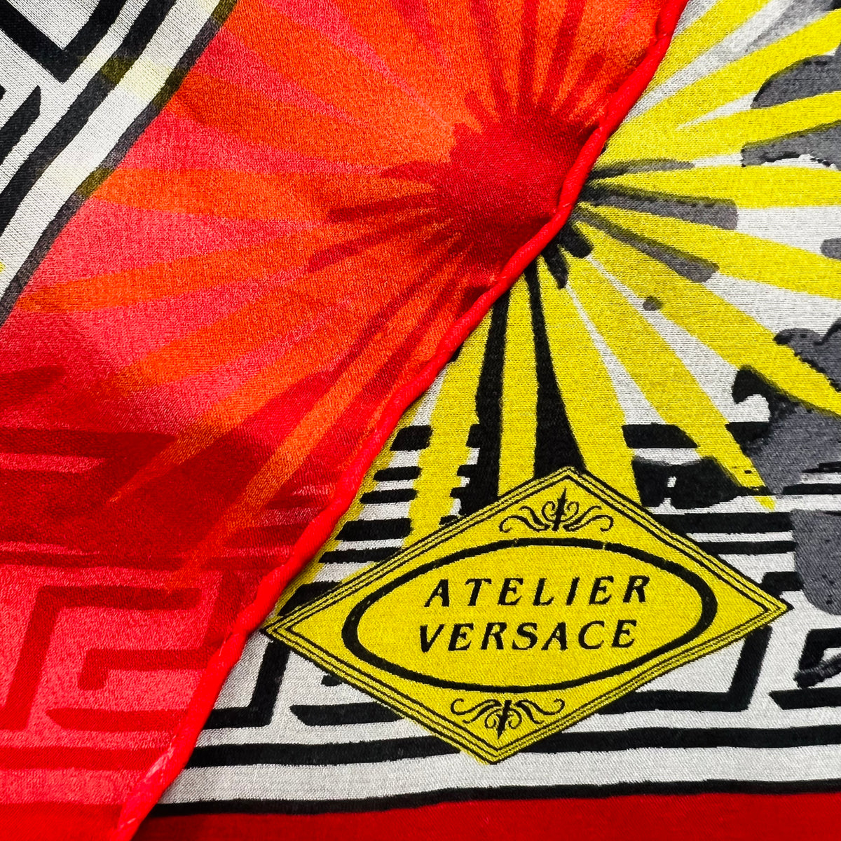 Atelier Versace 90s Large Rainbow Silk Scarf — vintage 1990s Versace scarf in multicolour