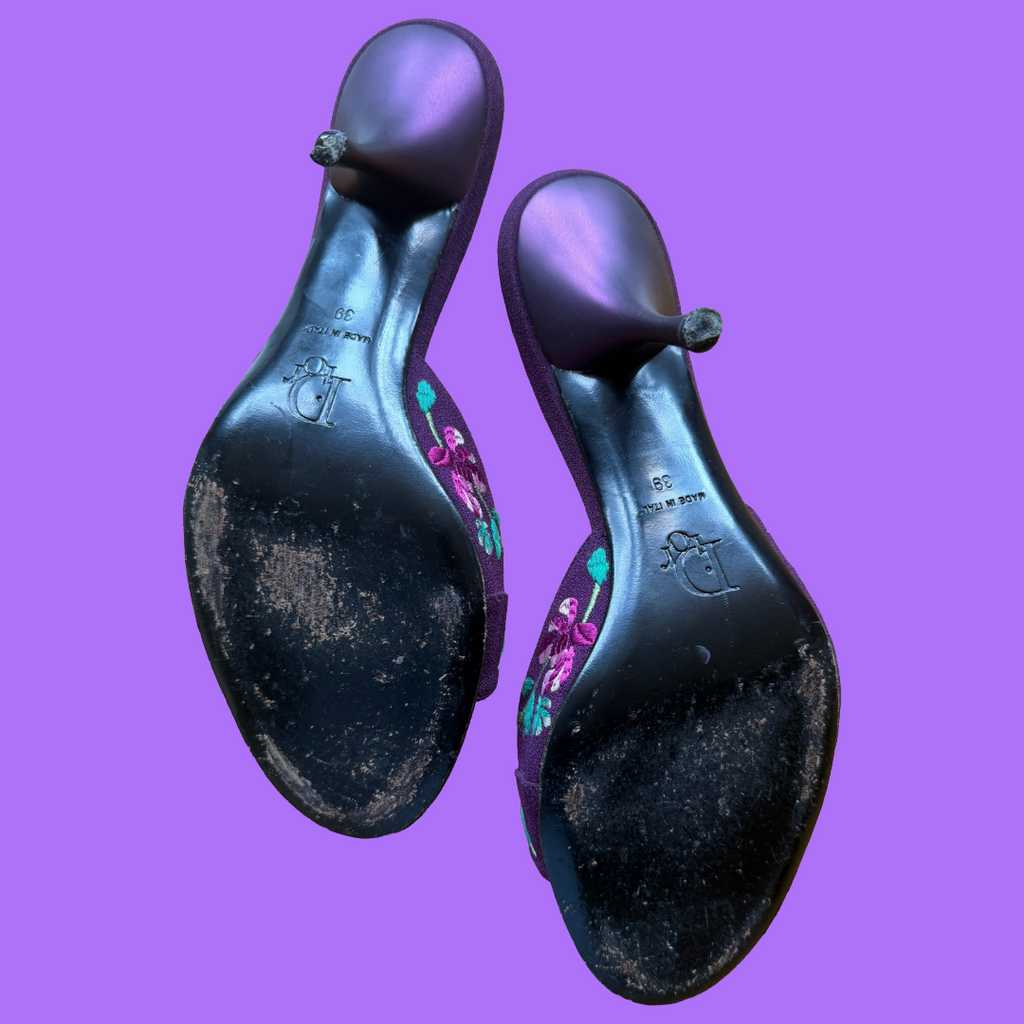 Christian Dior by Galliano Koi Collection 2003 Embroidered Purple Heels Size 39 — vintage Christian Dior shoes in purple