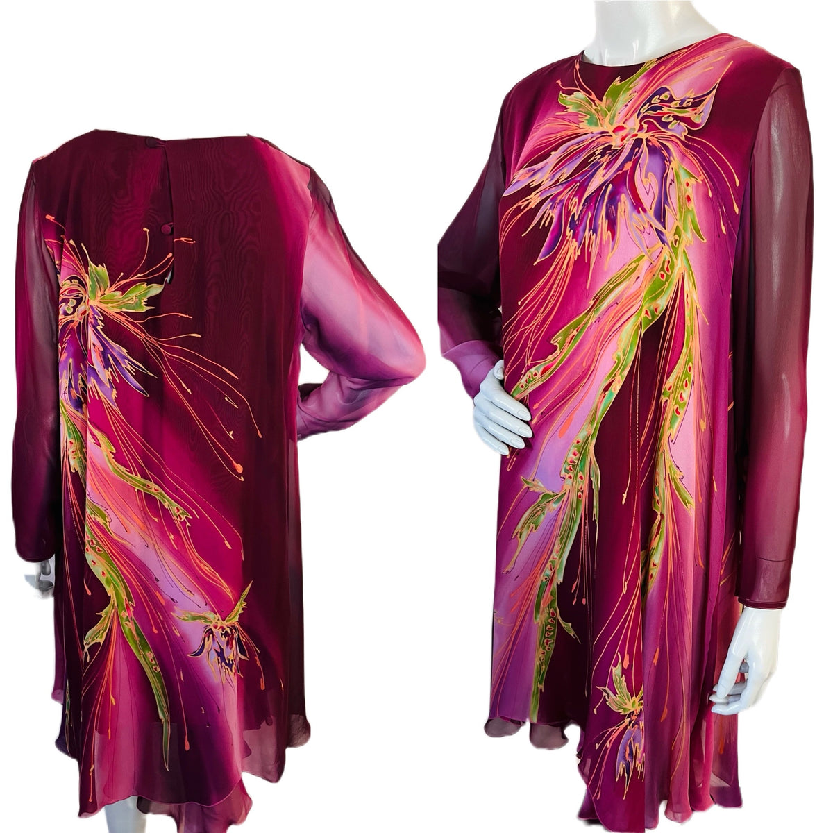 Yolanda Lorente for Imagnin Hand Painted Silk Dress — vintage Yolanda Lorente dress in multicolour