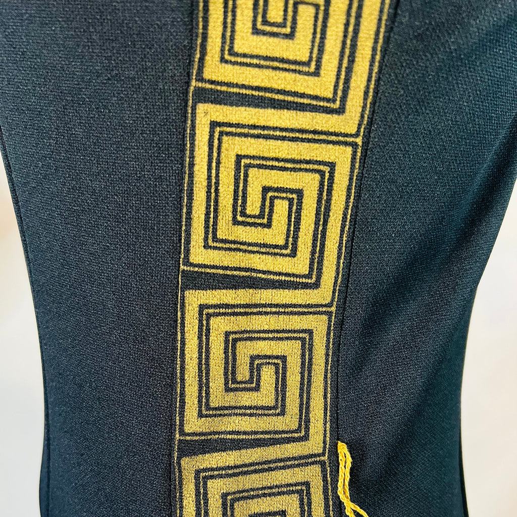 Shaheen Black & Gold 70s Hostess Gown Maxi Dress — vintage 1970s Alfred Shaheen California Hawaii dress in black, gold