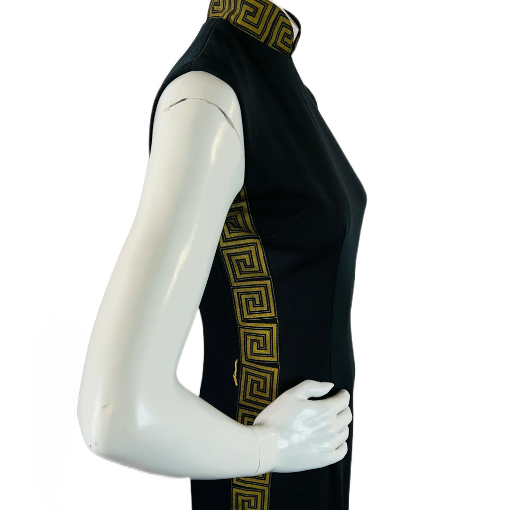 Shaheen Black & Gold 70s Hostess Gown Maxi Dress — vintage 1970s Alfred Shaheen California Hawaii dress in black, gold