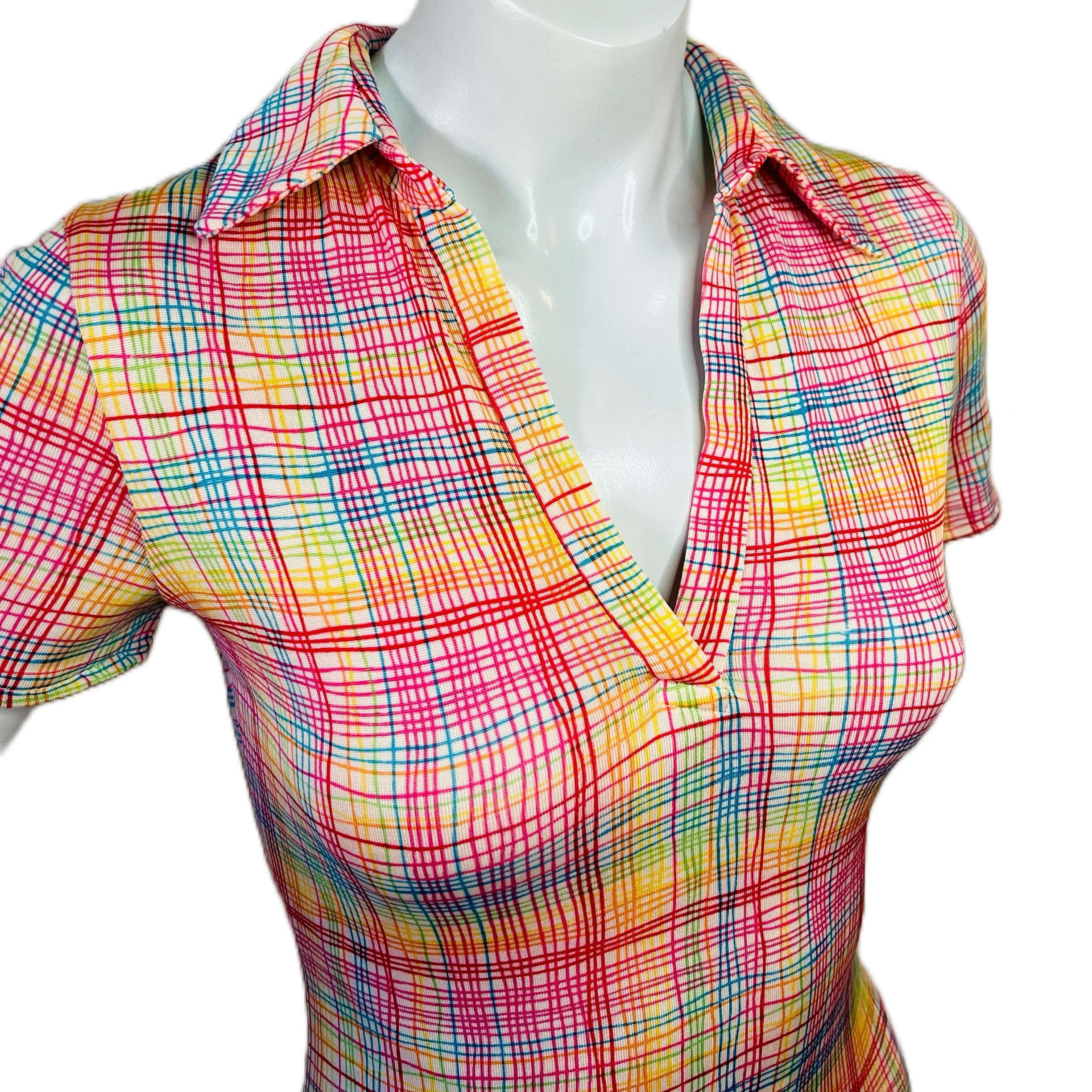 Diane Von Furstenberg Rainbow Silk Collared Dress — vintage Diane Von Furstenberg dress in multicolour