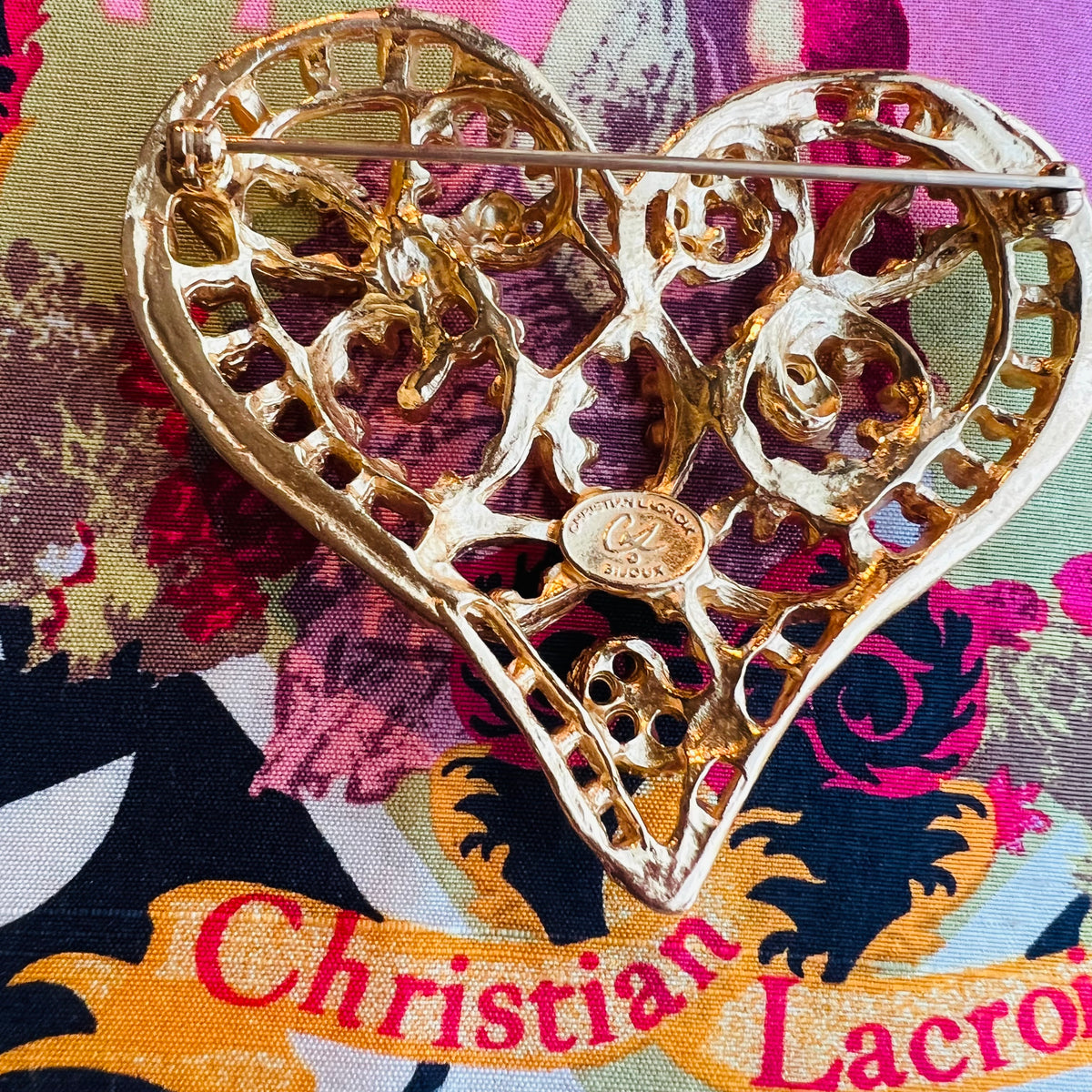 Christian Lacroix Bijoux Signed Gold Heart Brooch — vintage Christian Lacroix jewellery in gold
