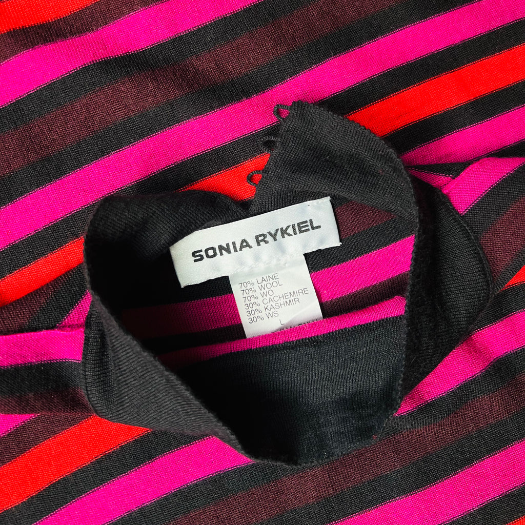 Sonia Rykiel Cashmere Striped Knit Mock Neck Top — vintage Sonia Rykiel top