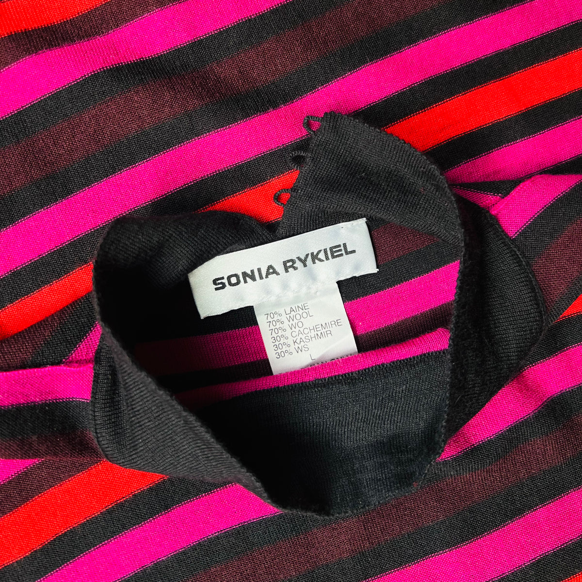 Sonia Rykiel Cashmere Striped Knit Mock Neck Top — vintage Sonia Rykiel top
