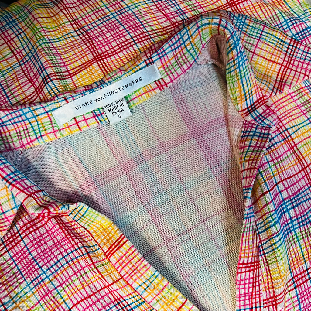 Diane Von Furstenberg Rainbow Silk Collared Dress — vintage Diane Von Furstenberg dress in multicolour