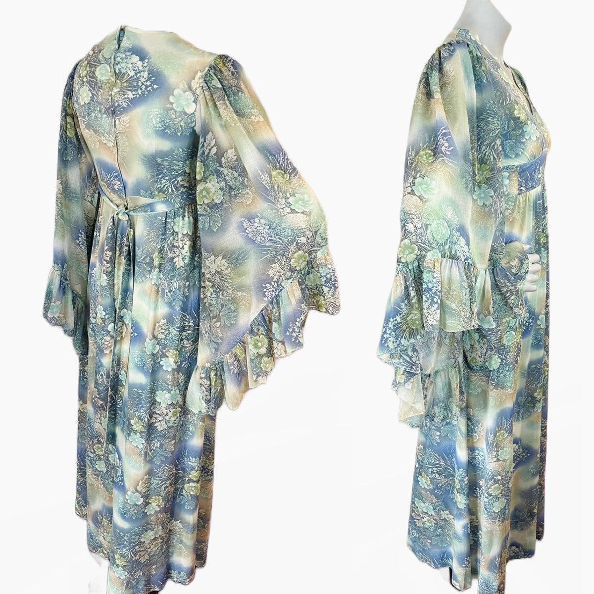 Angel Sleeve 1970s Ethereal Romance Maxi Dress — vintage 1970s dress