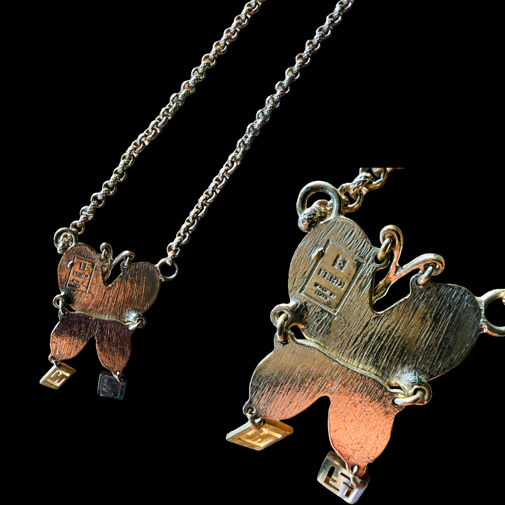 Fendi Articulated Butterfly FF Chain Necklace — vintage Fendi jewellery in gold, green