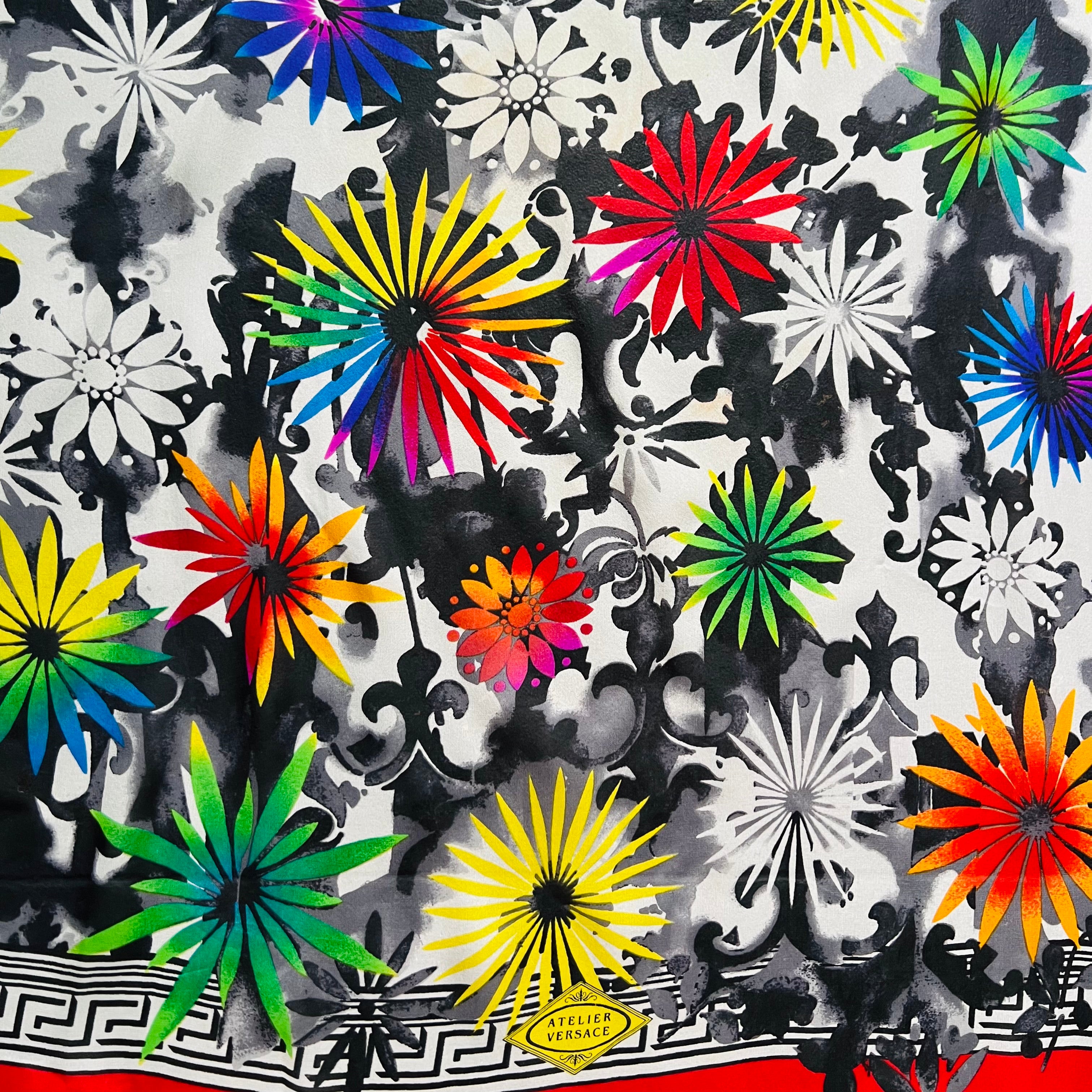Atelier Versace 90s Large Rainbow Silk Scarf — vintage 1990s Versace scarf in multicolour