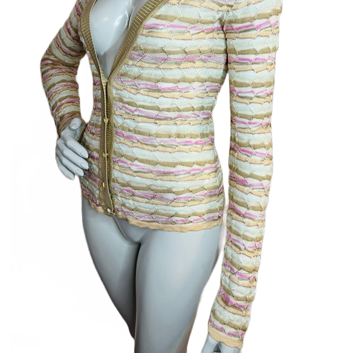 M Missoni Knit Cardigan with Metallic Threads — vintage Missoni top in orange, brown, beige
