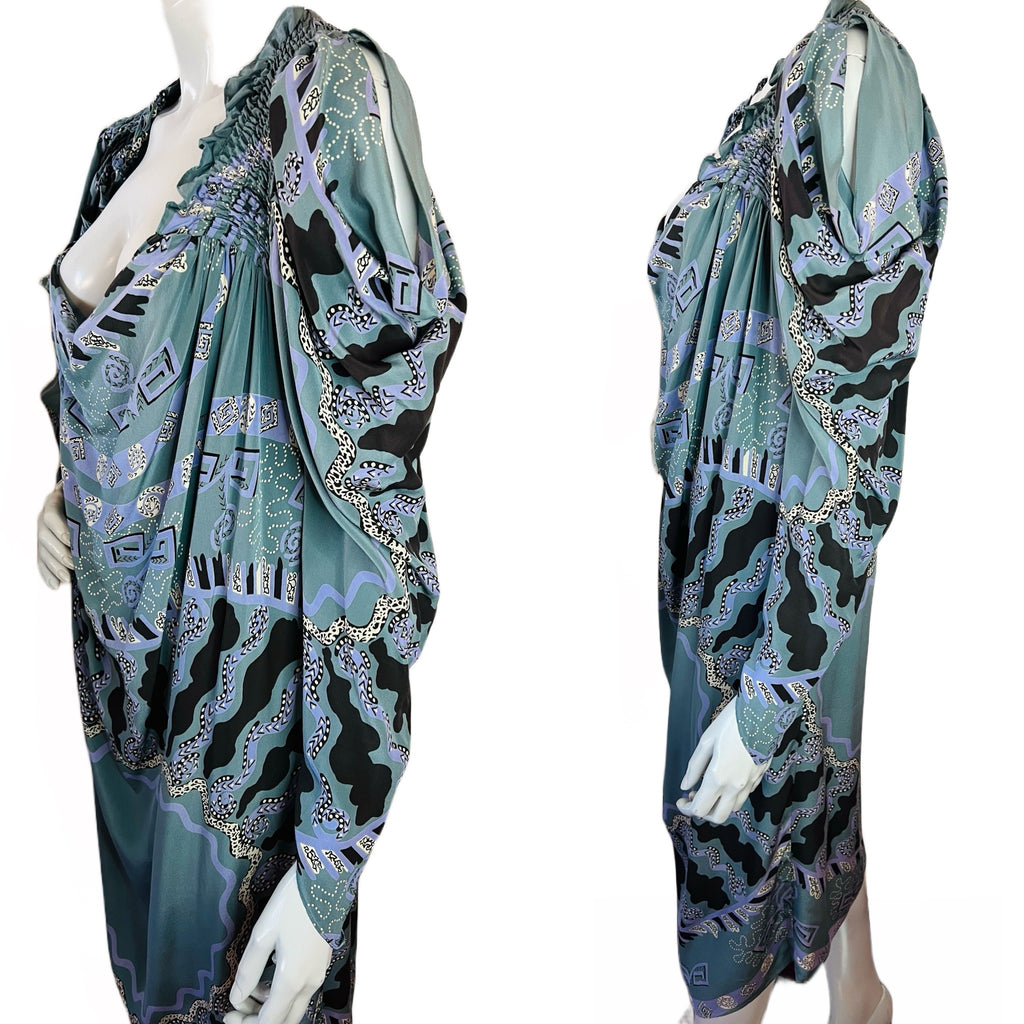 Zandra Rhodes London Blue Silk Dress — vintage Zandra Rhodes dress in blue