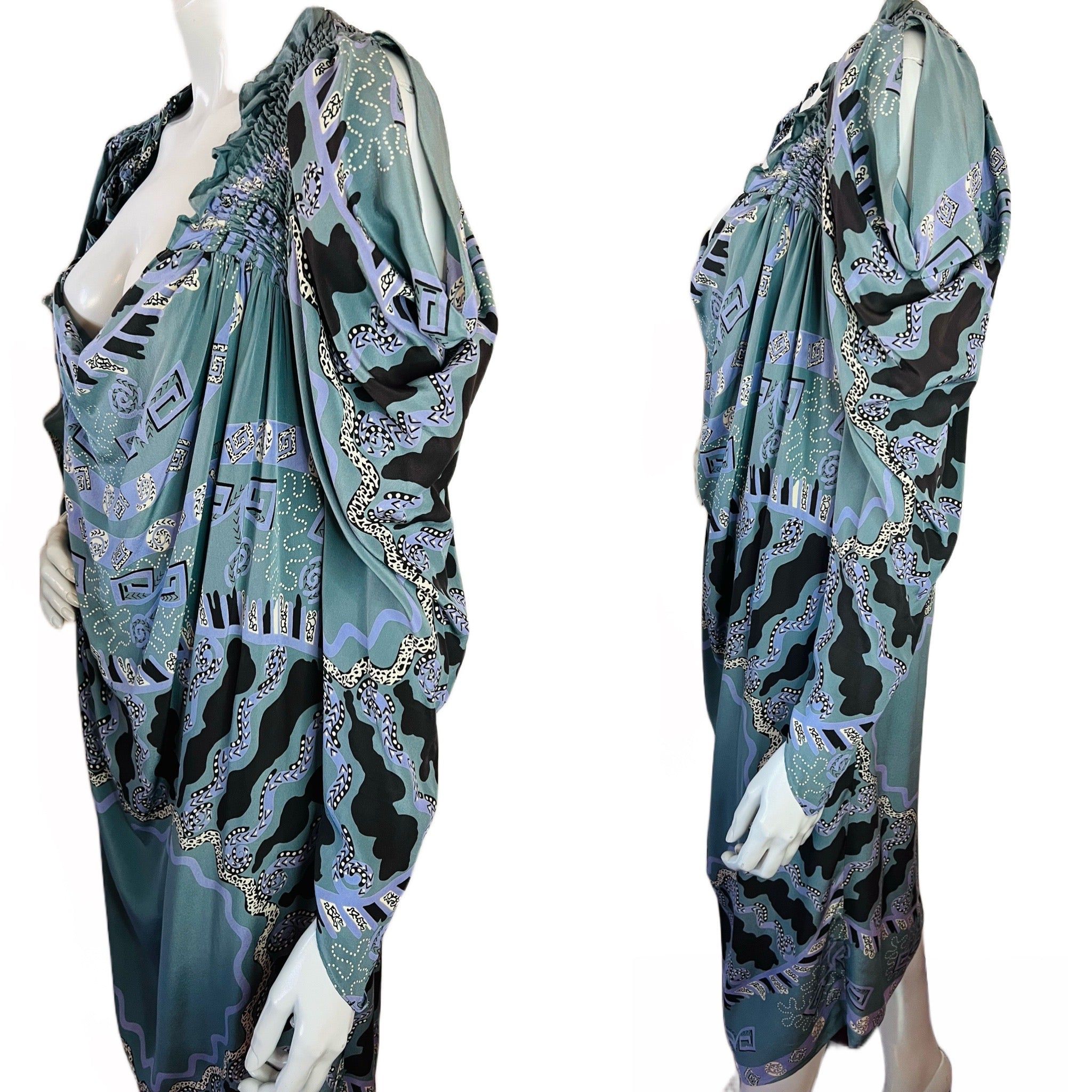 Zandra Rhodes London Blue Silk Dress — vintage Zandra Rhodes dress in blue