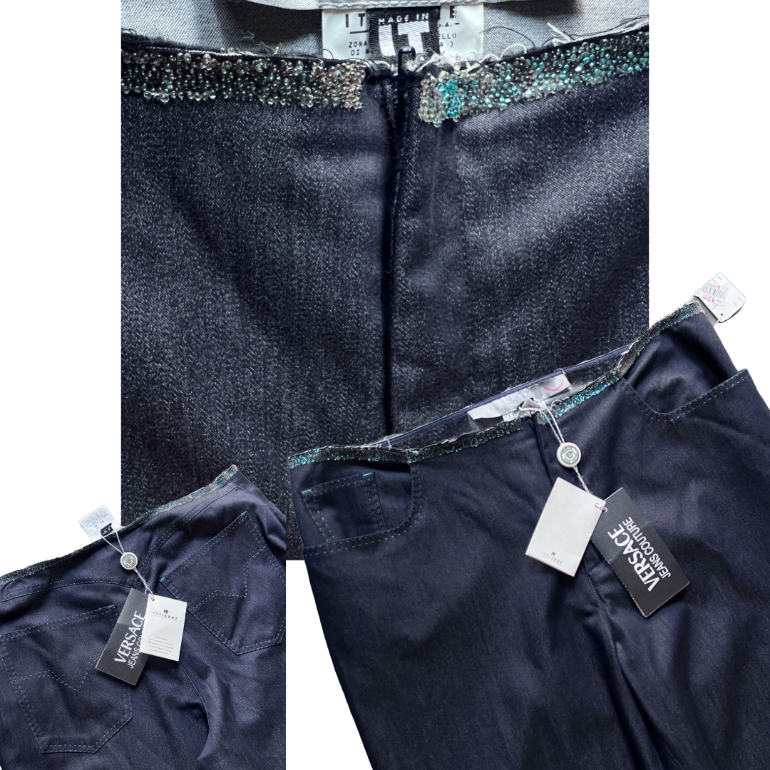 Versace Jeans Couture y2k Blue Glitter Pants — vintage 2000s Versace bottoms in blue