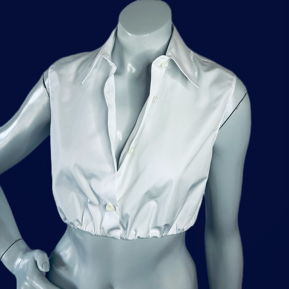 Prada Poplin Ruffled Cropped Blouse New w Tags — vintage Prada top