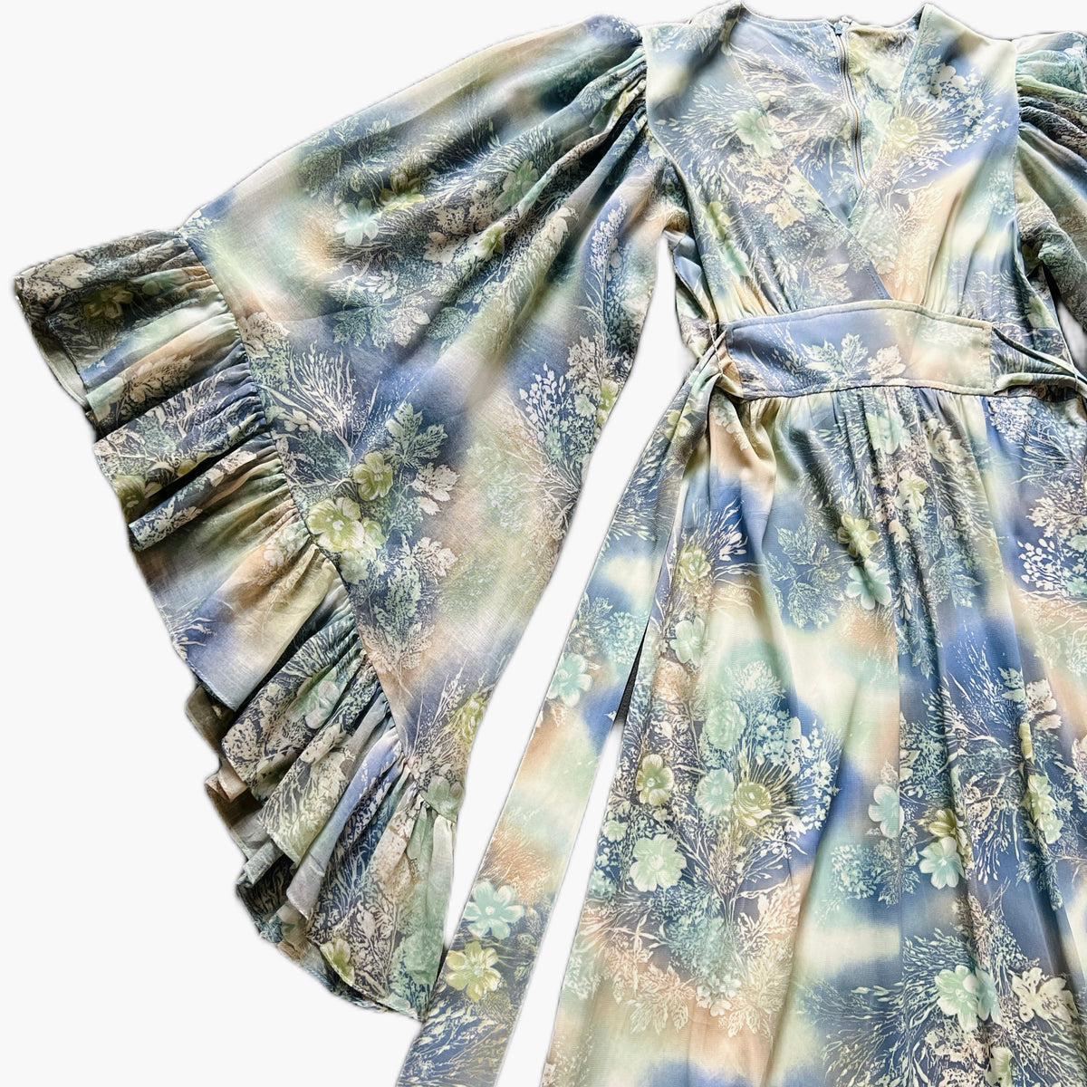 Angel Sleeve 1970s Ethereal Romance Maxi Dress — vintage 1970s dress