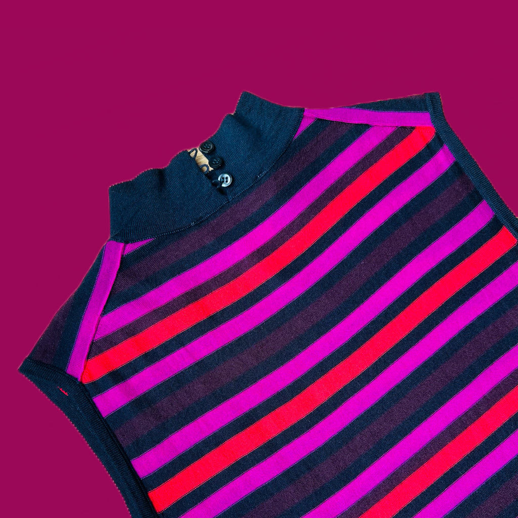 Sonia Rykiel Cashmere Striped Knit Mock Neck Top — vintage Sonia Rykiel top