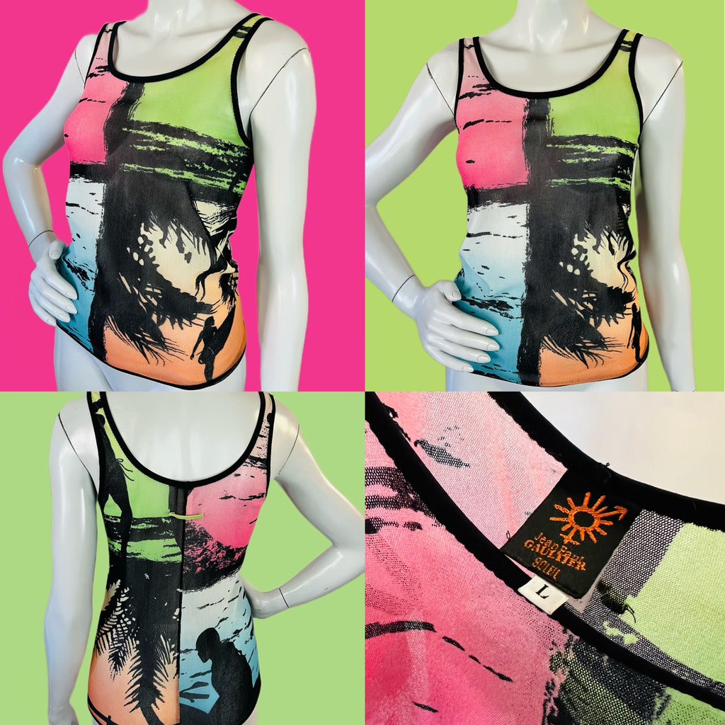 Jean Paul Gaultier Beach Scene Mesh Tank — vintage Jean Paul Gaultier top