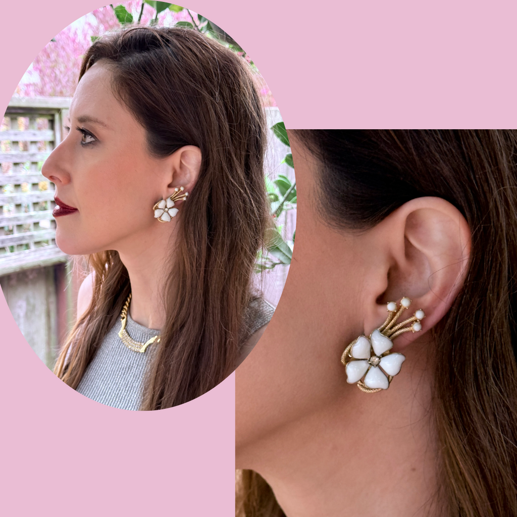 Vintage Schiaparelli ear climber clip on earrings.