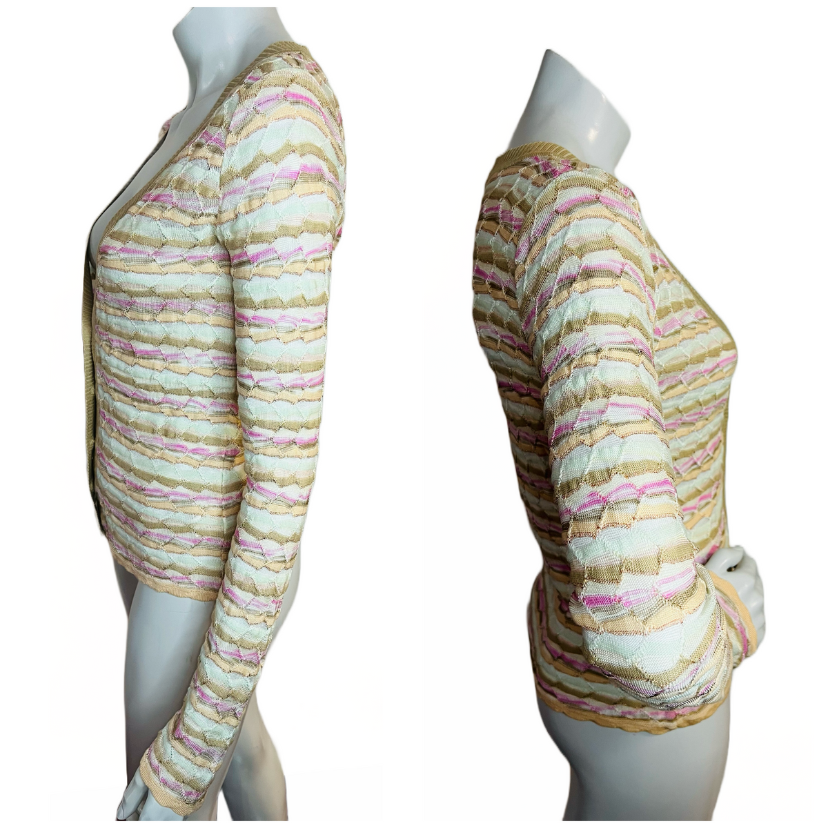 M Missoni Knit Cardigan with Metallic Threads — vintage Missoni top in orange, brown, beige