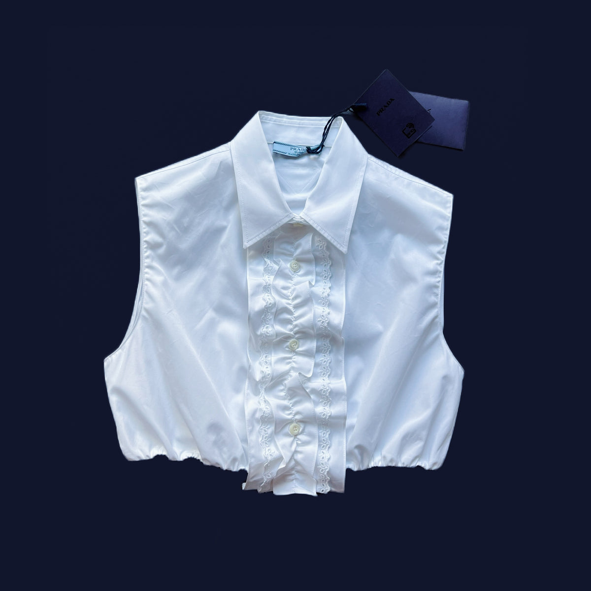 Prada Poplin Ruffled Cropped Blouse New w Tags — vintage Prada top