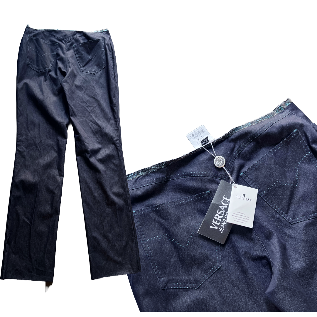 Versace Jeans Couture y2k Blue Glitter Pants — vintage 2000s Versace bottoms in blue
