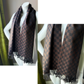 Fendi Checkered Black & Brown Wool Fringe Scarf — vintage Fendi scarf in black, brown