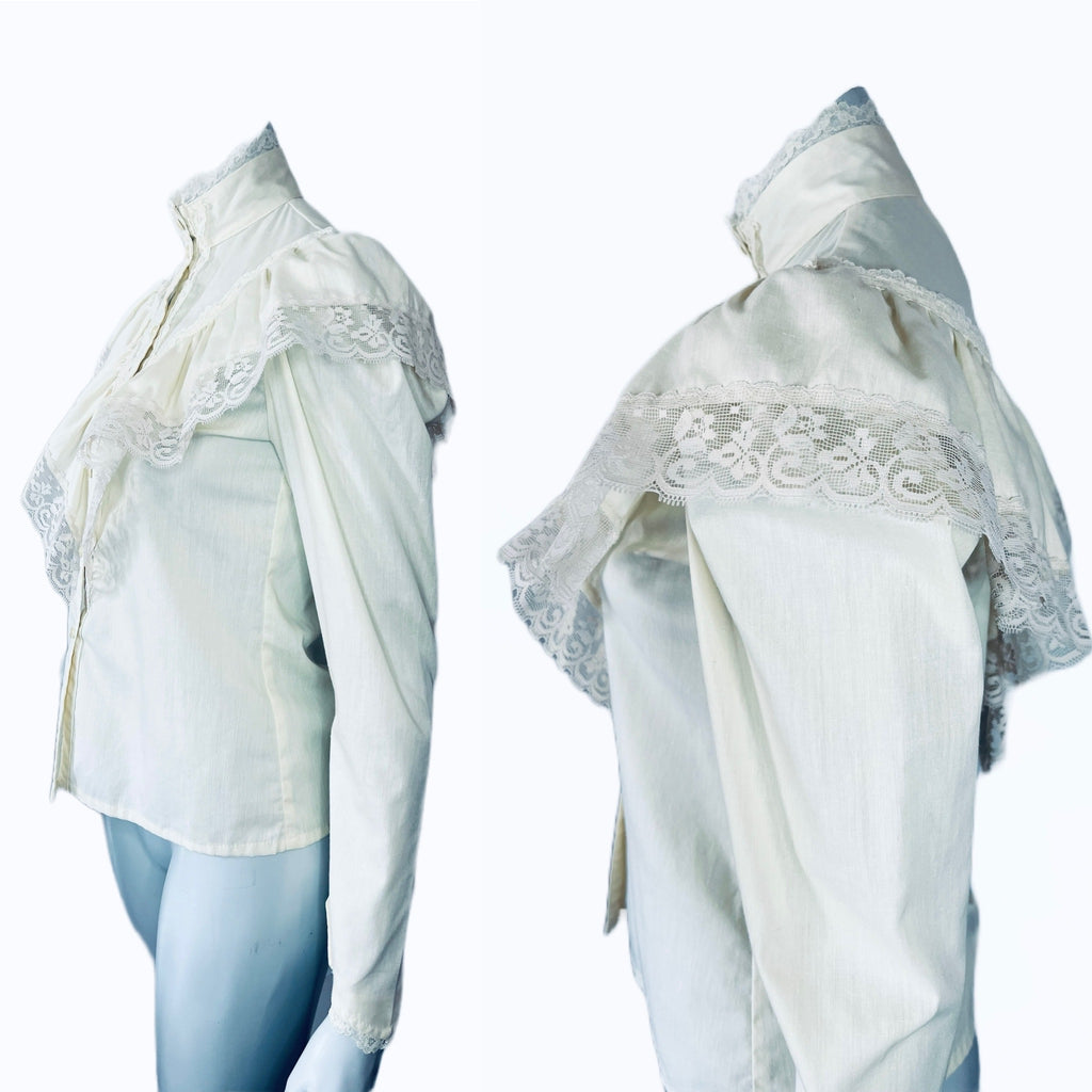 Gunne Sax Creme Victoriana Lace + Cotton Blouse — vintage 1970s Gunne Sax top