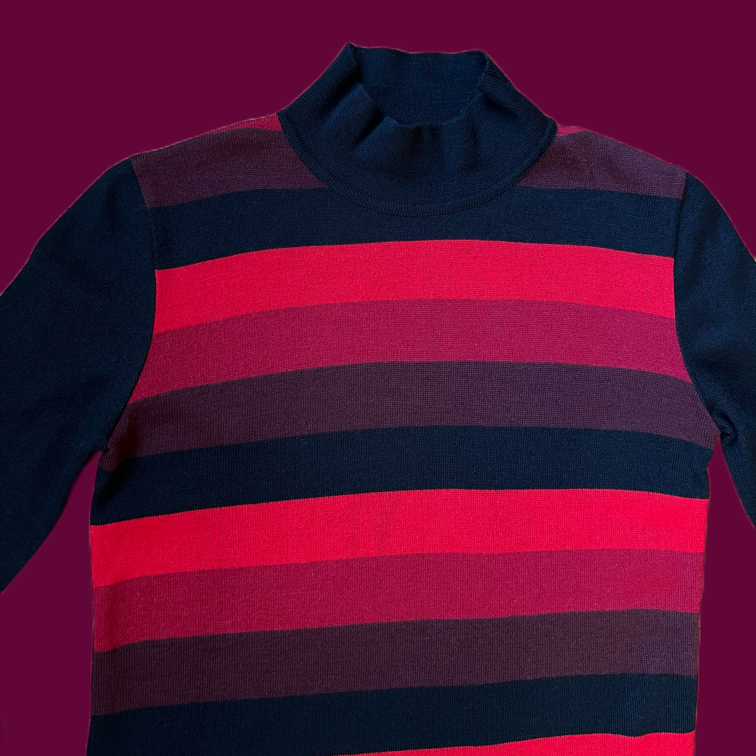 D&G 90s Striped Mock Neck Knit Top — vintage 1990s D&G top in black, red