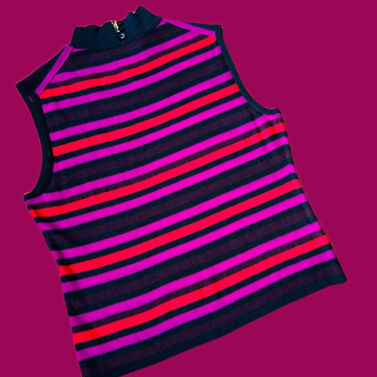 Sonia Rykiel Cashmere Striped Knit Mock Neck Top — vintage Sonia Rykiel top