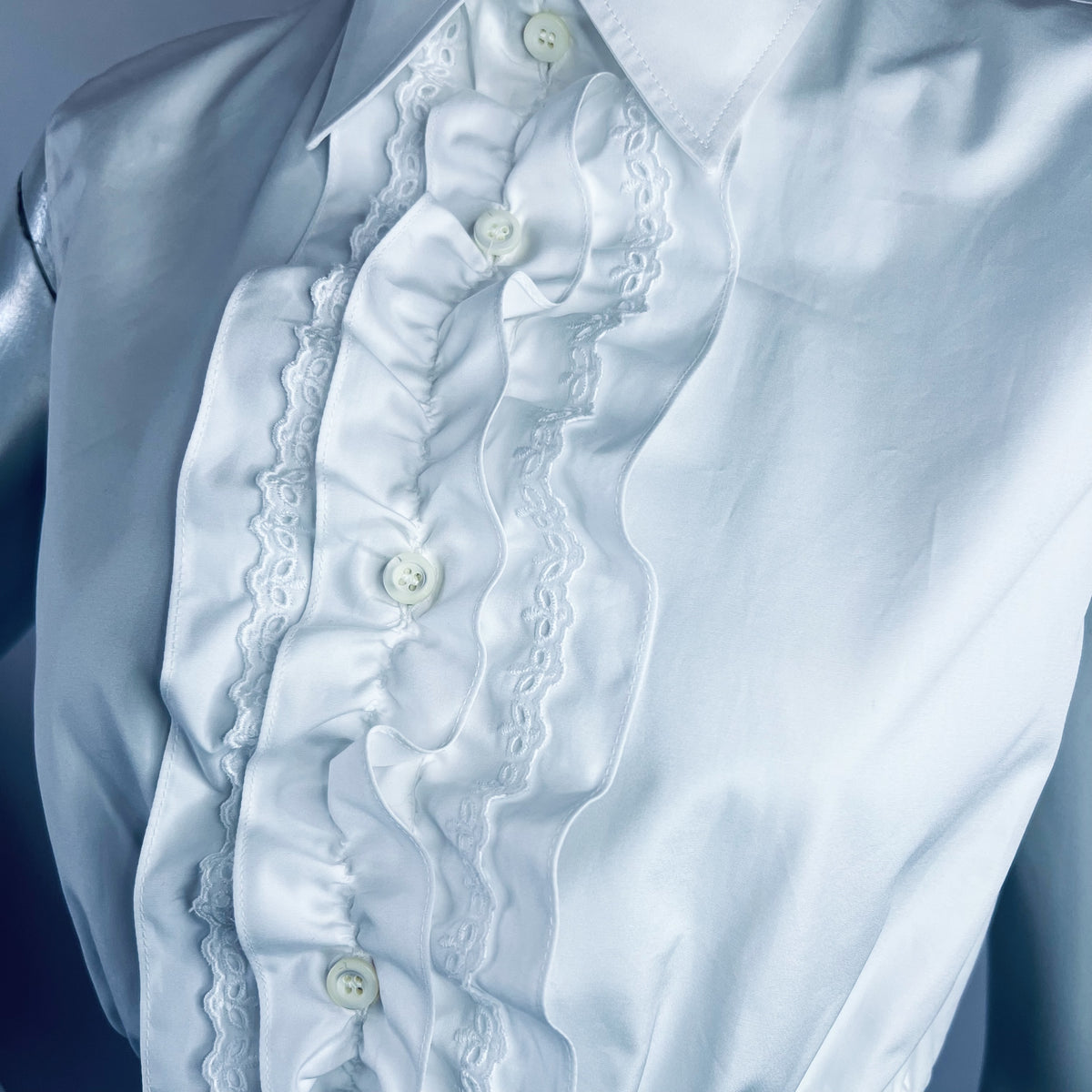 Prada Poplin Ruffled Cropped Blouse New w Tags — vintage Prada top
