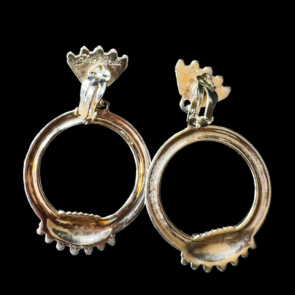 Schiaparelli Gold Winged Hoop Clip On Earrings — vintage Schiaparelli jewellery in gold