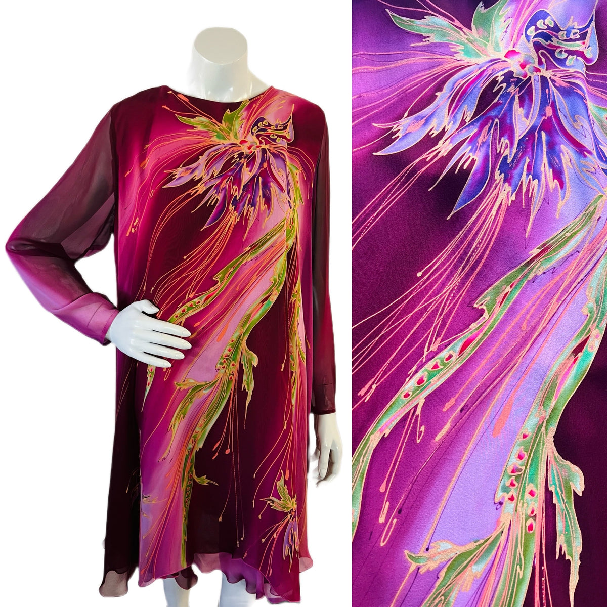 Yolanda Lorente for Imagnin Hand Painted Silk Dress — vintage Yolanda Lorente dress in multicolour