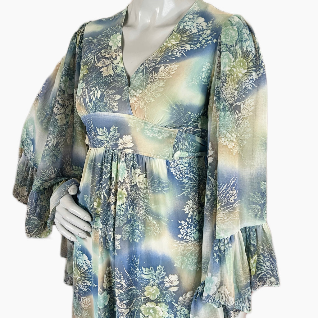 Angel Sleeve 1970s Ethereal Romance Maxi Dress — vintage 1970s dress