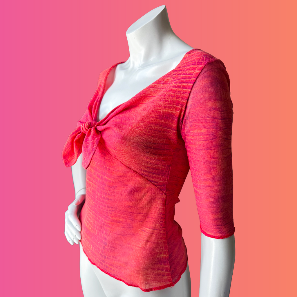 Roberto Cavalli Class Label Mesh Reptile Print Sheer Top — vintage 2000s Roberto Cavalli top in pink, orange, purple
