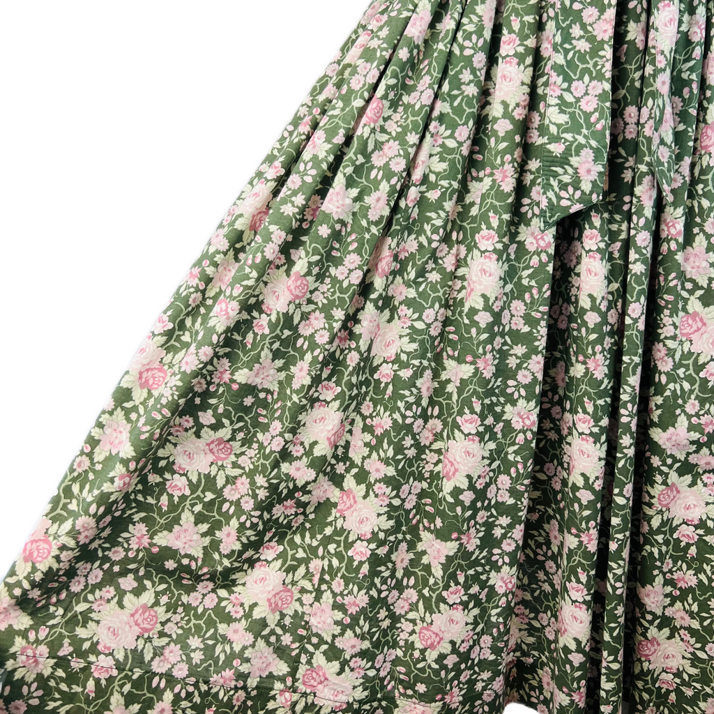 Laura Ashley Sage Green Rose Print Puff Sleeve Floral Dress — vintage Laura Ashley dress in pink, green